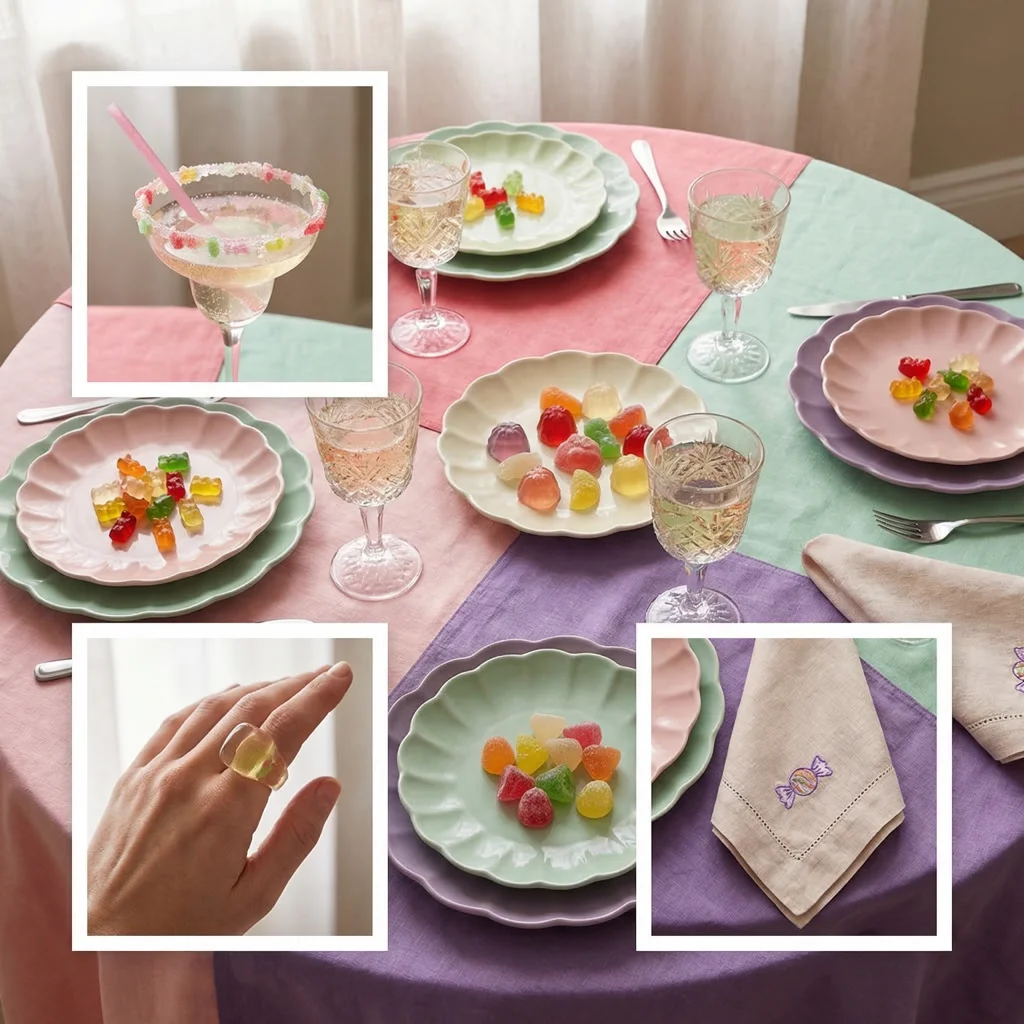 Candy themed table setting with inset details